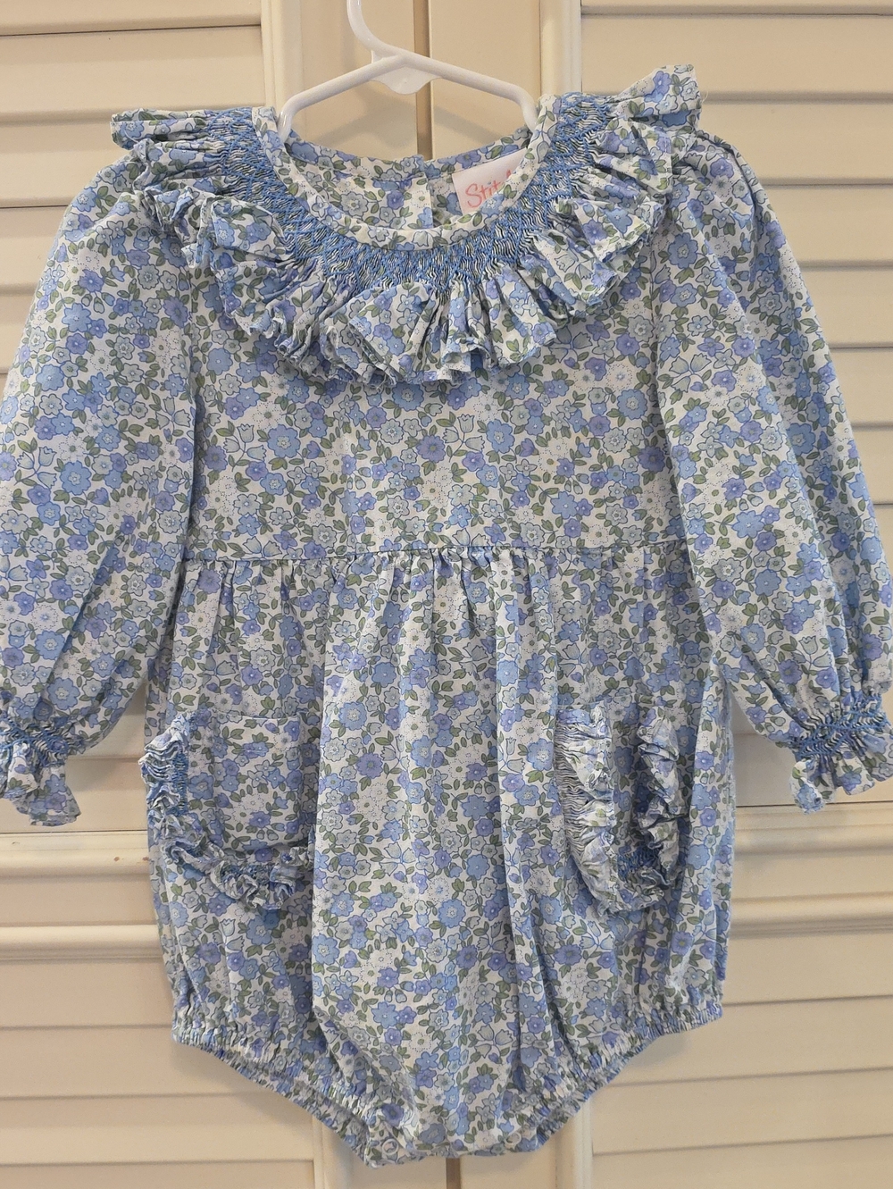 Smocked Ruffle Floral One-Piece Romper - Blue